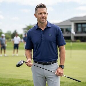 Donald Ross Polo Shirt Large Navy Blue Short Sleeve Performance Golf Sport L